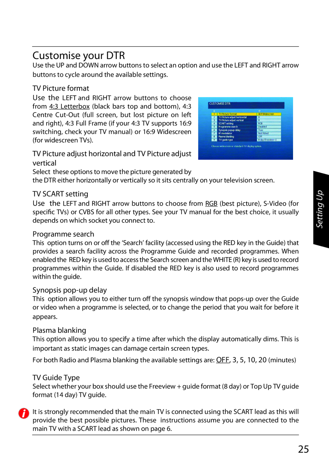 Sharp TU-TV322H operation manual Customise your DTR, TV Picture format 